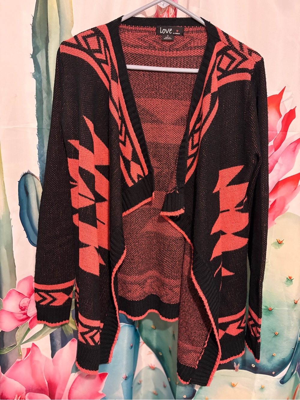 love by CHESLEY Women's Knit Aztec Boho Open Front Long Sleeve Cardigan S